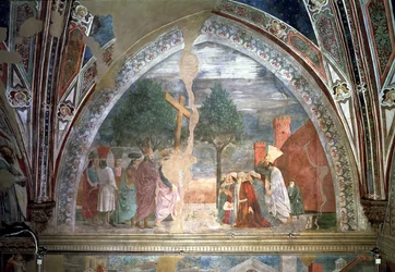 Erhöhung des Kreuzes: Heraclius (ca. 575-641) betritt Jerusalem mit dem Kreuz, aus dem Zyklus des Wahren Kreuzes, vollendet 1464